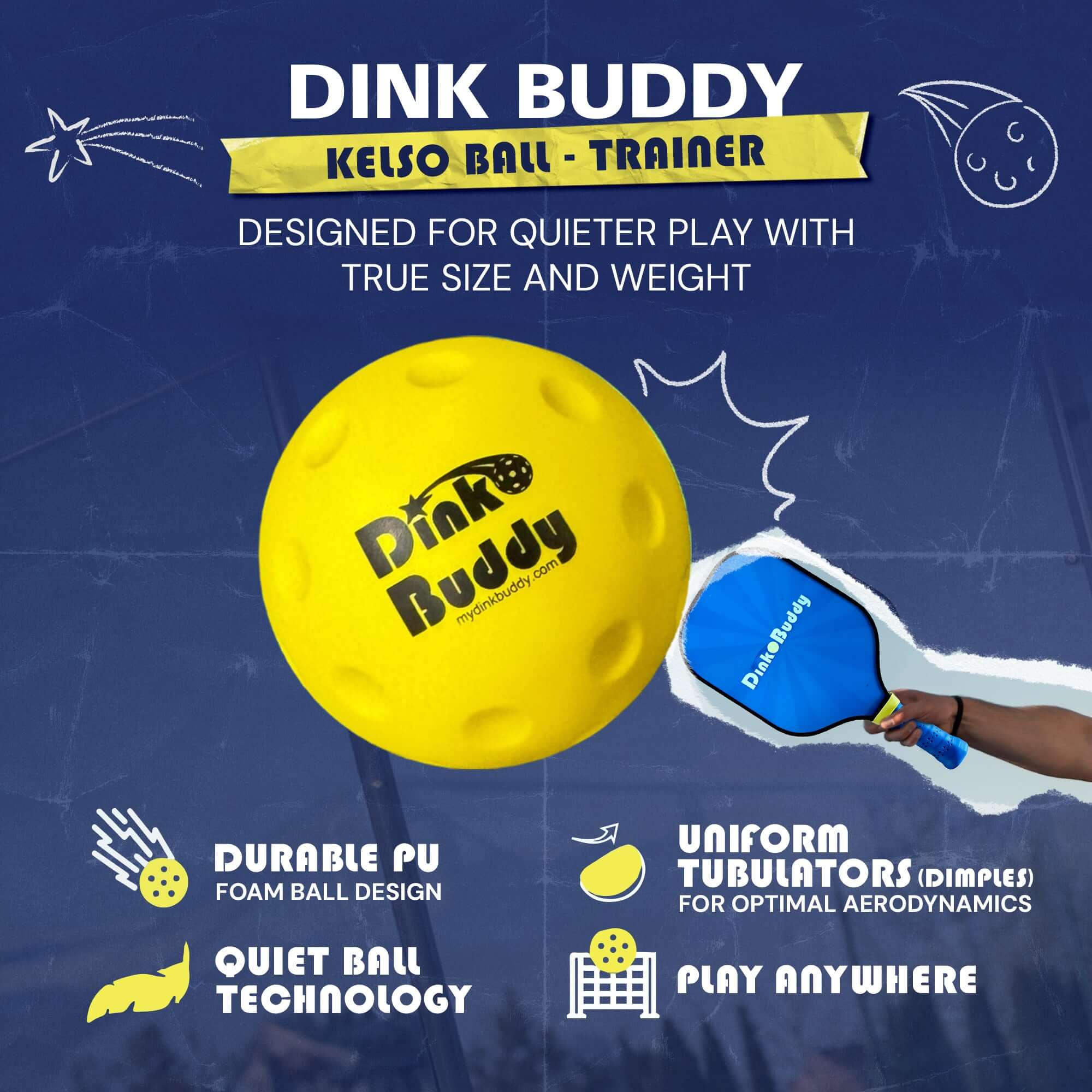 Quiet pickleball balls for training – soft Kelso pickleball equipment to improve control and accuracy.