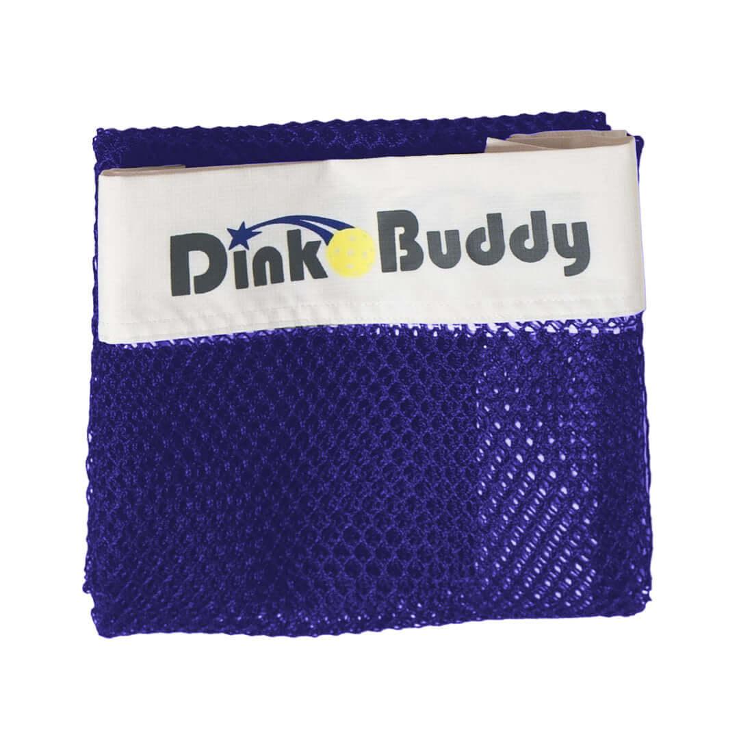 Indigo mesh Dink Buddy net accessory with white logo panel, pickleball gear